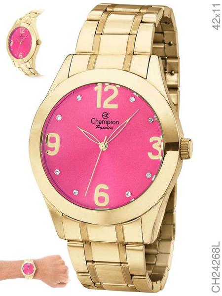 Relogio Feminino Champion Banhado Ouro Ch24268l