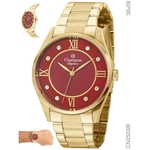 Relogio Feminino Champion Dourado CN25038I fundo vinho