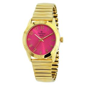 Relógio Feminino Champion Dourado Colar e Brinco Cn26322j
