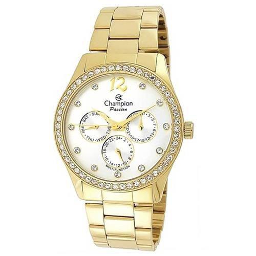 Relógio Feminino Champion Dourado com Pedras Mod: CH38404H