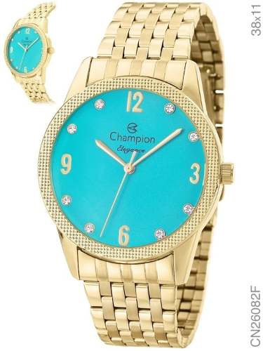 Relógio Feminino Champion Dourado e Azul Elegance Cn26082f