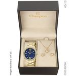 Relogio Feminino Champion Dourado Fundo Azul Kit Ch24606k