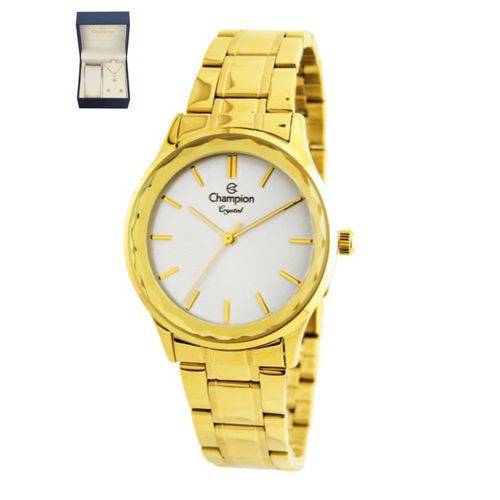 Relogio Feminino Champion Dourado Kit Colar e Brinco Cn25574b