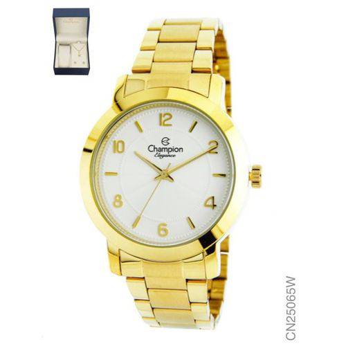 Relogio Feminino Champion Dourado Kit com Colar e Brinco Cn25065w