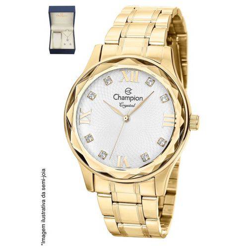 Relogio Feminino Champion Dourado Kit com Colar e Brinco Cn27465w