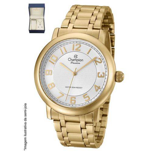 Relogio Feminino Champion Dourado Kit com Colar e Brinco Cn29945w