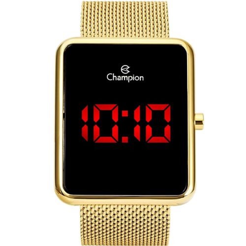 Relógio Feminino Champion Dourado Led Vermelho Ch40080v