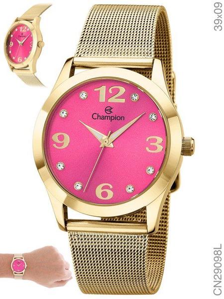 Relógio Feminino Champion Dourado Visor Rosa Cn29098l