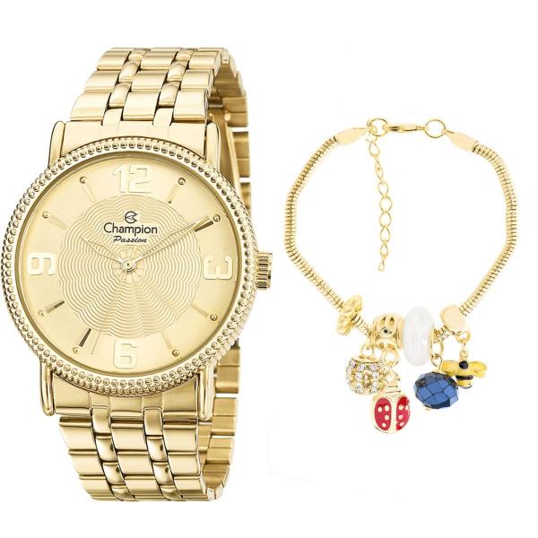 Relógio Feminino Champion Elegance Kit Pulseira CN27296X Dourado