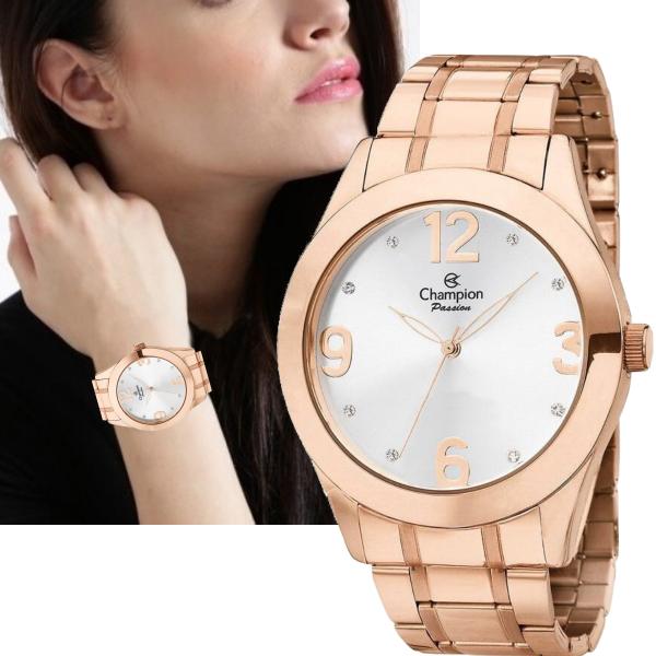 Relógio Feminino Champion Rose Grande com Strass Original CH24268Z