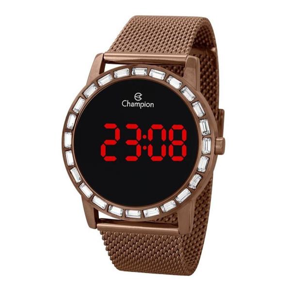 Relogio Feminino Chocolate Marrom Digital Led Vermelho - Champion