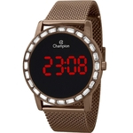 Relogio Feminino Chocolate Marrom Digital Led Vermelho