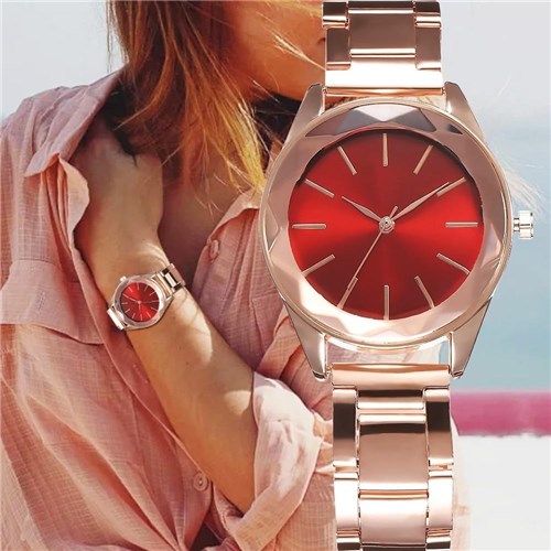 Relógio Feminino com Pulseira de Aço Inoxidável / Red