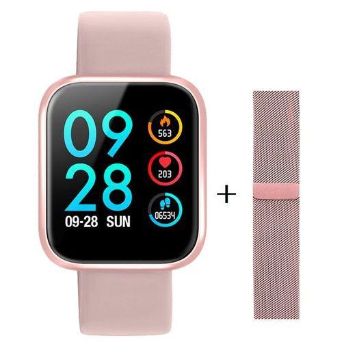 Relogio Feminino com Pulseira em Metal e Silicone Rosa Modelo P70 - Smart Watch