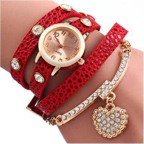 Relógio Feminino com Pulseira Volteada e Pingente de Coração (Vermelho)