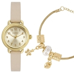 Relogio Feminino Condor Dourado Pequeno + Pulseira Berloques