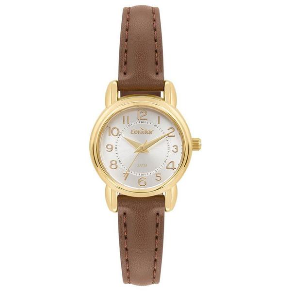 Relogio Feminino Condor Dourado Pequeno Social Pulseira de Couro CO2035MSB/2K