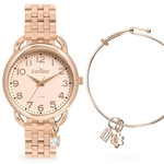 Relógio Feminino Condor Dourado Rose + Pulseira Com Berloque