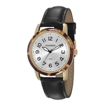 Relógio Feminino Couro Com Dourado Catraca Resina Vintage Mondaine