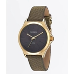 Relógio Feminino Couro Com Dourado Fundo Preto Mondaine