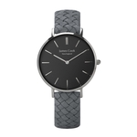 Relógio Feminino Couro Suede Cinza Fundo Preto - Modelo Black Lowell