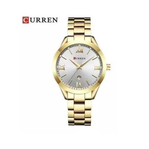 Relógio Feminino Curren 9007 Aço a Prova D'água Casual Luxo (Dourado e Branco)