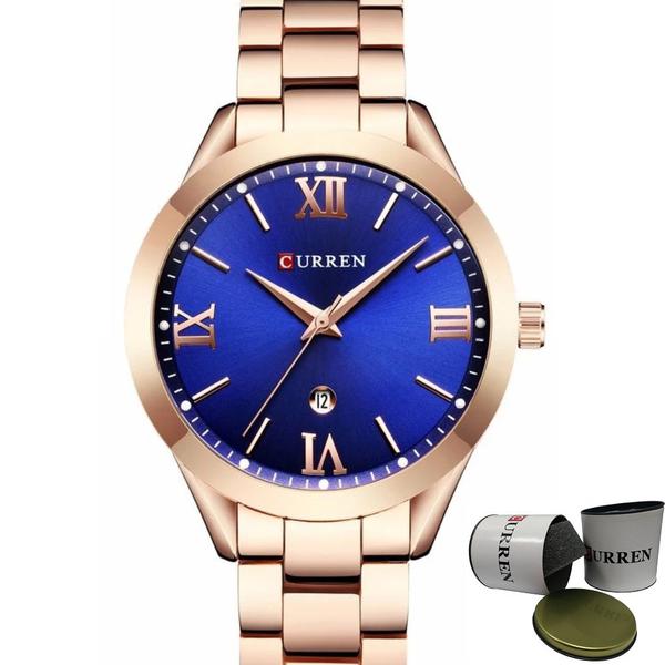 Relógio Feminino Curren Rosê com Azul Original Analogico NF