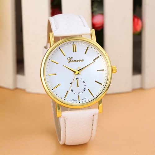 Relógio Feminino de Pulso Dourado Geneva Luxo Branco