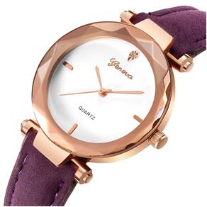 Relógio Feminino de Pulso Roxo Dourado Moderno Analógico Cód25