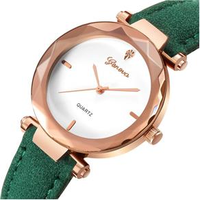 Relógio Feminino de Pulso Verde Dourado Branco Analógico Cód25