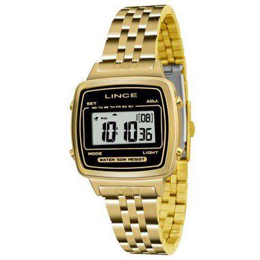 Relogio Feminino Digital Dourado Quadrado Lince Original +NF