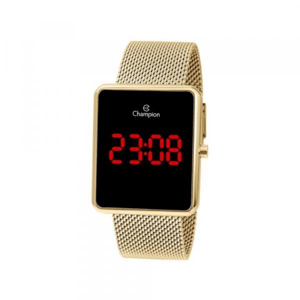 Relogio Feminino Digital Led Vermelho Dourado Quadrado Champion Original+nf