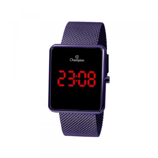 Relogio Feminino Digital Led Vermelho Roxo Quadrado Champion Original+nf