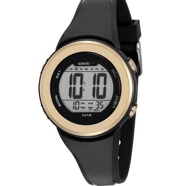 Relógio Feminino Digital Preto Speedo Detalhes em Dourado