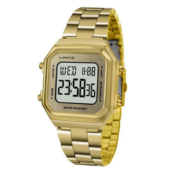 Relogio Feminino Digital Quadrado Dourado Lince Mostrador Espelhado