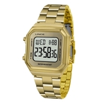 Relogio Feminino Digital Quadrado Dourado Lince Mostrador Espelhado