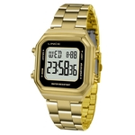 Relogio Feminino Digital Quadrado Dourado Lince Resistente A Água