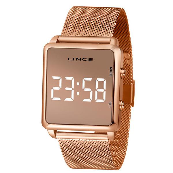 Relogio Feminino Digital Quadrado Rose Gold Led Branco Lince