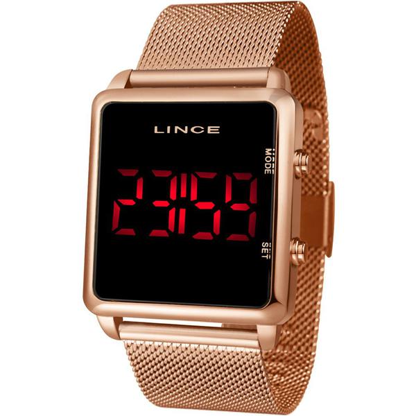 Relogio Feminino Digital Quadrado Rose Lince Pulseira Aço