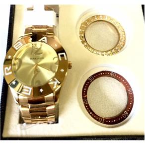 Relógio Feminino Dourado Analógico Backer Troca Aros 3308145F