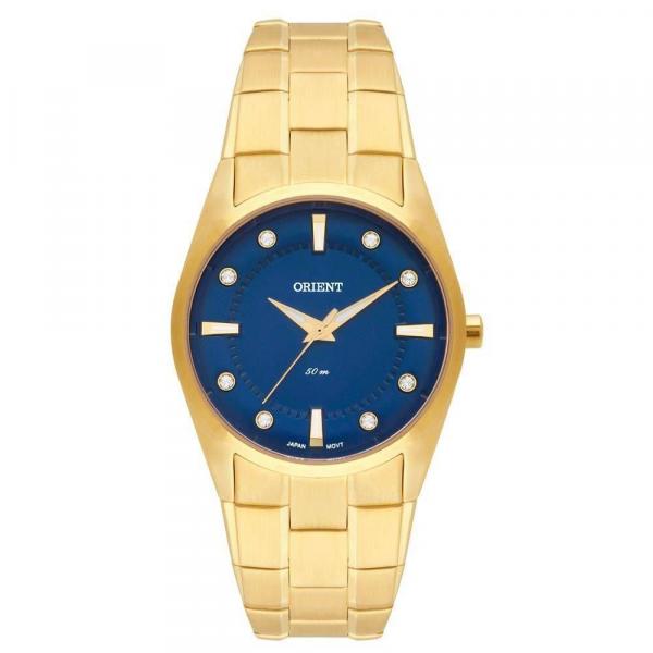 Relógio Feminino Dourado Azul Social Orient Fgss0095 D1kx Swarovski