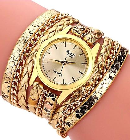 Relógio Feminino Dourado Bracelete Pulseira Duas Voltas - Geneva