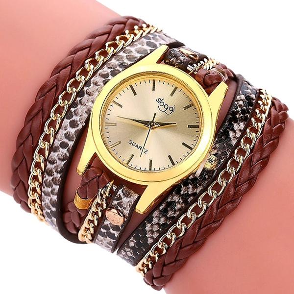 Relógio Feminino Dourado Bracelete Pulseira Duas Voltas Marrom - Sloggi