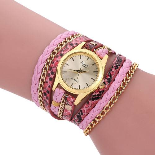 Relógio Feminino Dourado Bracelete Pulseira Duas Voltas Sloggi Rosa