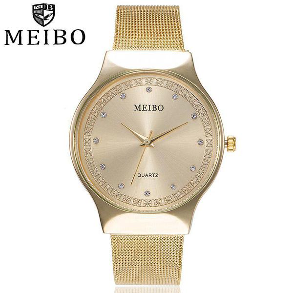 Relógio Feminino Dourado Brilhante Malha de Aço Strass - Horyums