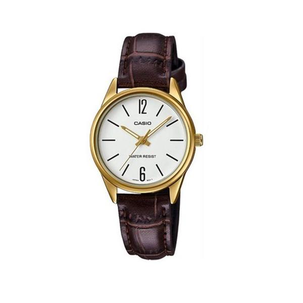 Relógio Feminino Dourado Casio Couro Marrom LTP-V005GL-7BUDF