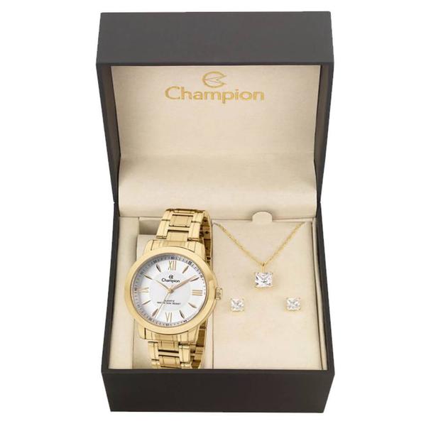 Relógio Feminino Dourado Champion Ch24697j + Kit Bijuteria