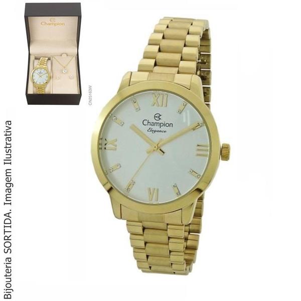 Relógio Feminino Dourado Champion Cn25163W + Kit Bijouteria