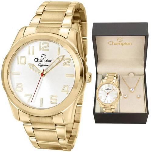 Relógio Feminino Dourado Champion Cn27554W + Kit Bijuteria