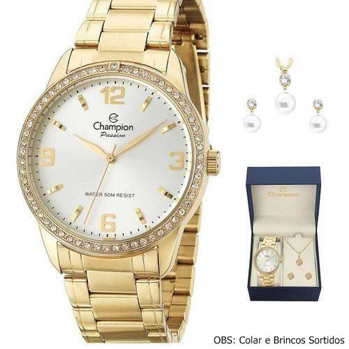 Relógio Feminino Dourado Champion Cn27269W + Kit Bijuteria